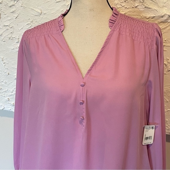 Free People Smocked Blouse Top Long Sleeve Ruffle Moonlit Orchid Pink Sz S $88. - Picture 4 of 9